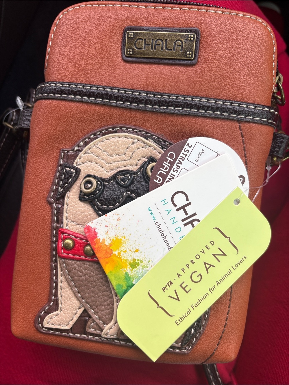 Chala Tan & Cream Pug Crossbody Phone Bag